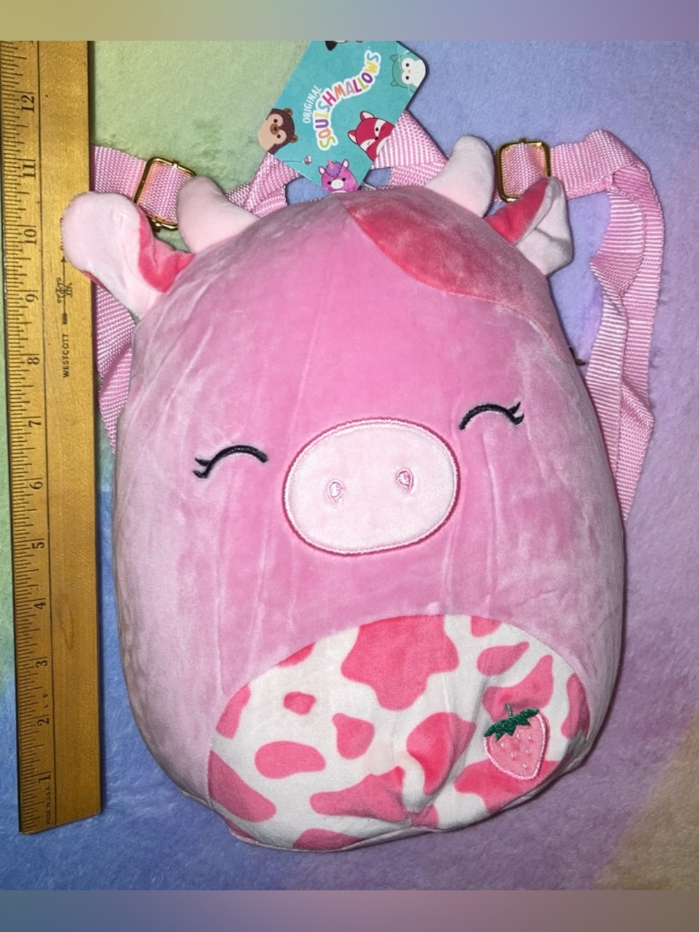 Squishmallow 10” Plush Backpack - Calynda the Pink Strawberry Cow - Bioworld